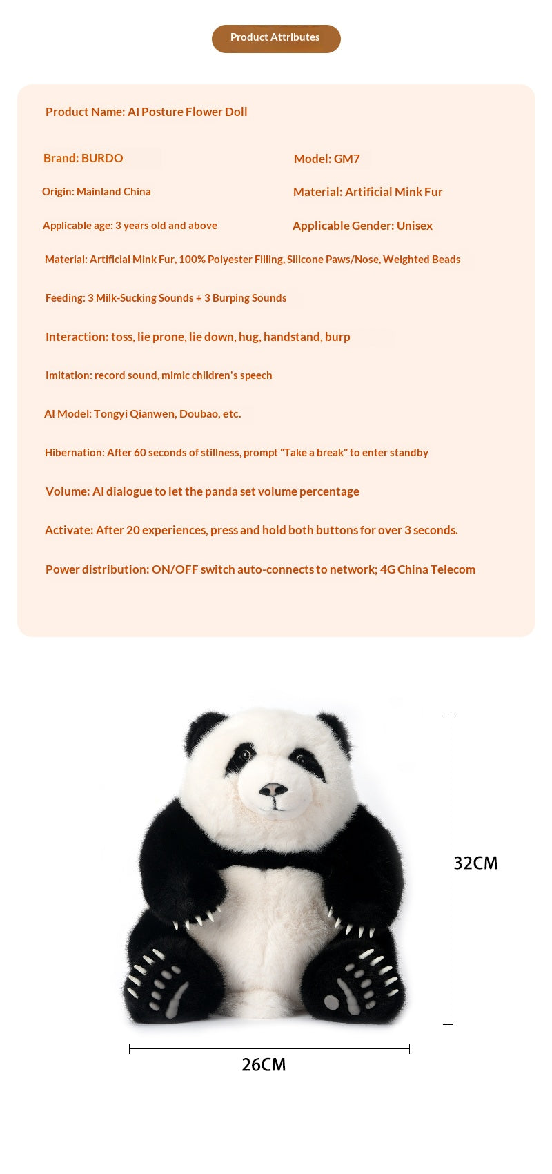AI Panda Huahua XDT-174577 - Smart Learning Companion Robot for Kids with Free 4G & AI Voice Interaction
