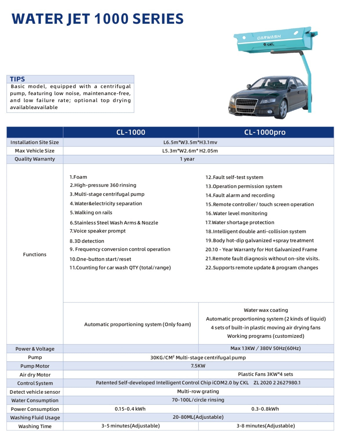 CL1000 Single-Arm Touchless Car Wash Machine | Automated Robotic Wash System