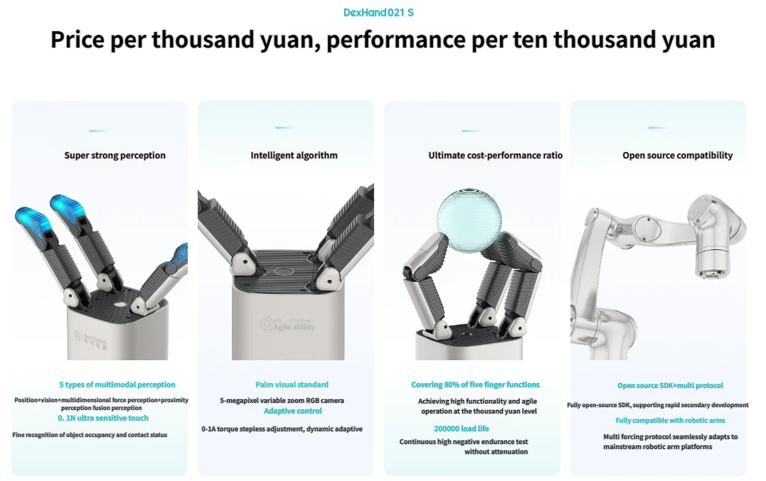 DexHand021S 3 Finger Dexterous Robot Hand 8 DOF Lightweight 5kg Payload Robotic Gripper for AI Robotics and Industrial Automation