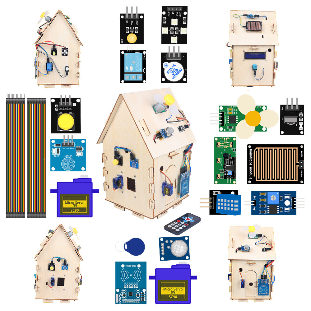 Tscinbuny ZYA0030 Starter Kit with IoT Smart Home Sensors – DIY Wooden House Open-Source C/C++ Educational Kit for Arduino STEM Learning
