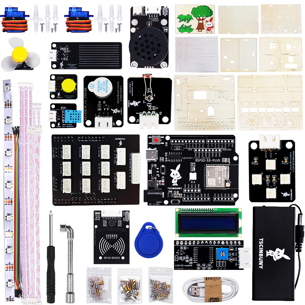 Tscinbuny ZYA0239 Starter Kit with Wooden IoT Voice Control Modules – DIY Smart STEM Educational Robotics Set for Arduino Learning