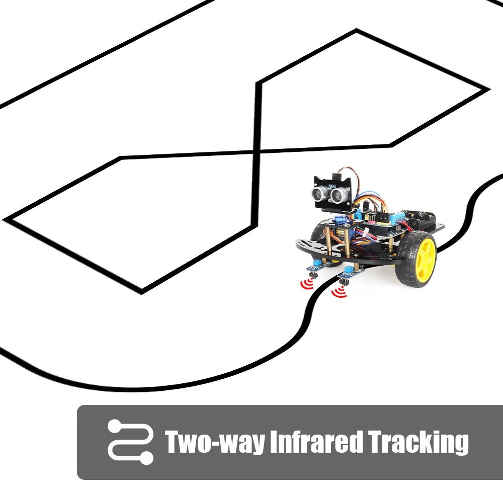Tscinbuny ZYC0002 Smart Robot Car Kit with 2WD Drive System – Multi-Function Ultrasonic Obstacle Avoidance & Line Tracking Robot for Arduino Education