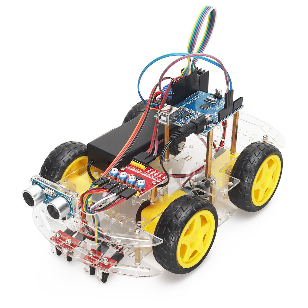 Tscinbuny ZYC0041 Smart Robot Car Kit with 4-Way Line Tracking & Obstacle Avoidance – Automation & Electronics Robotics Project for Arduino Programming