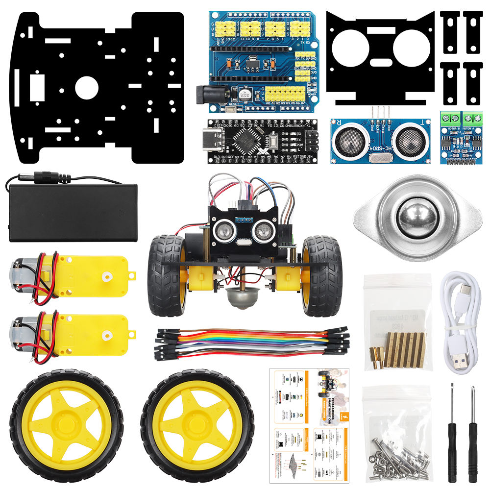 Tscinbuny ZYC0055 Smart Robot Car Kit with 2WD Ultrasonic Obstacle Avoidance – Factory Open-Source Programmable Starter Kit for Arduino Learning