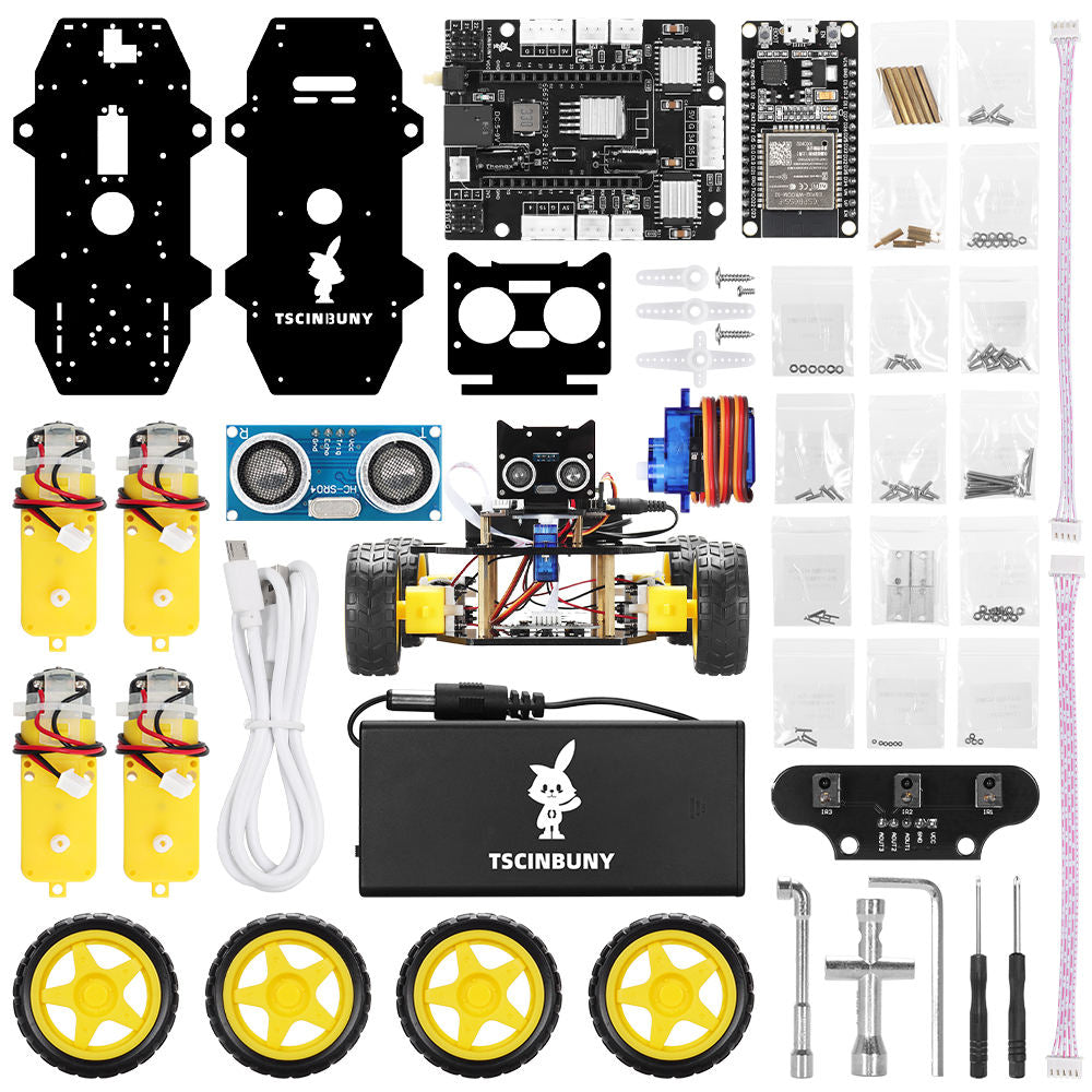 Tscinbuny ZYC0212 Smart Robot Car Kit with Rubber Wheels & Basic Functions – ESP32-WROOM32 Development Board Educational Robot for Arduino Learning