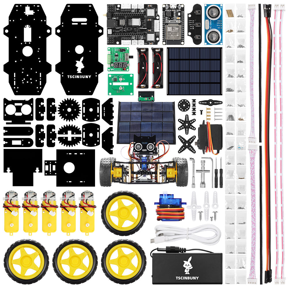 Tscinbuny ZYC0214 Smart Robot Car Kit with Ackermann Wheels & Solar Function – ESP32-WROOM32 Development Board Robot for Arduino Projects