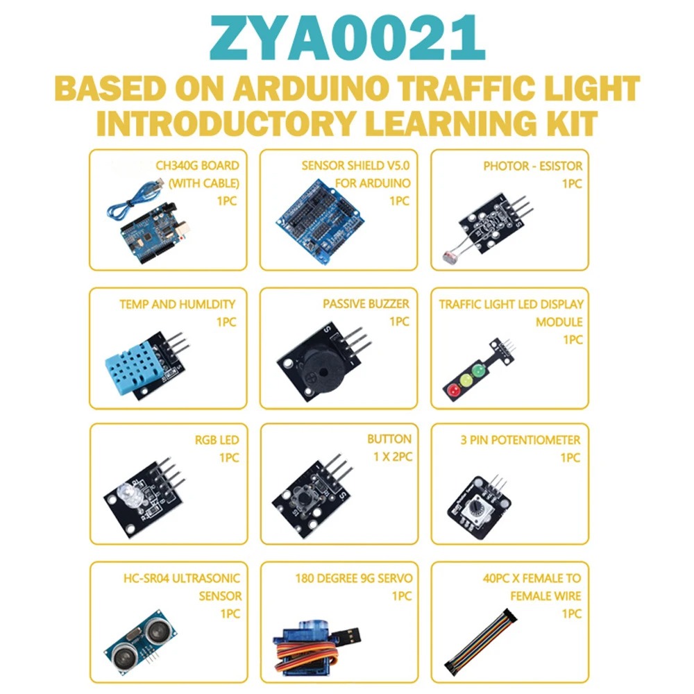 Tscinbuny ZYA0021 Starter Kit – DIY Traffic Light Learning Set with Electronic Components for Arduino STEM Education Projects