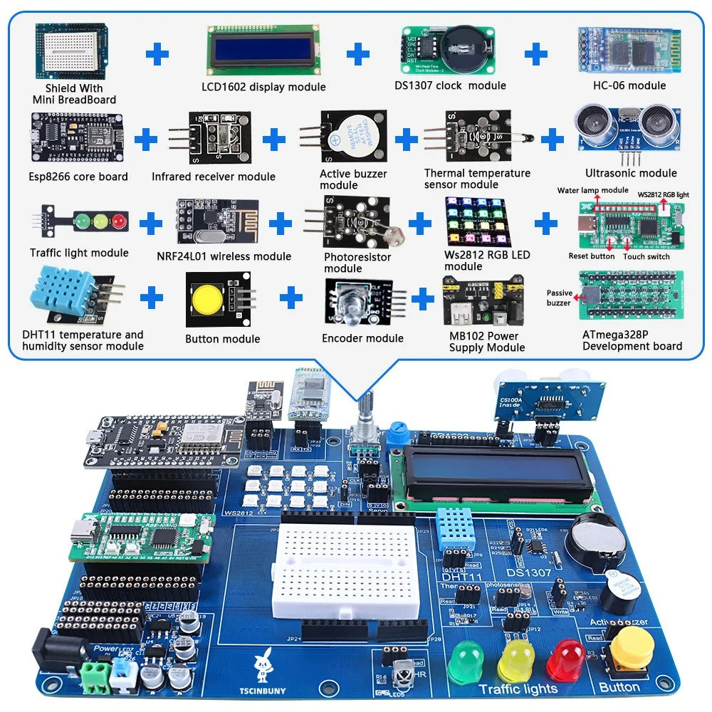 Tscinbuny ZYA0031 Starter Kit for IoT Programming – C/C++ Training Kit with ESP8266, ESP32, NANO & AVR Development Boards (PDF Tutorial Included)
