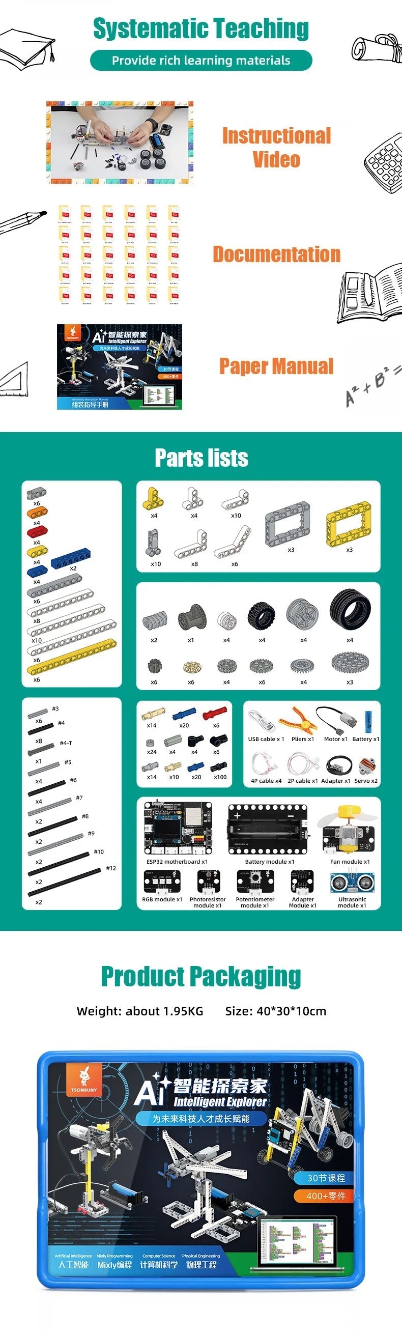 Tscinbuny ZYA0206 Starter Kit – DIY Programming Building Blocks Set with 30 Lessons for STEM Education & Technology Learning