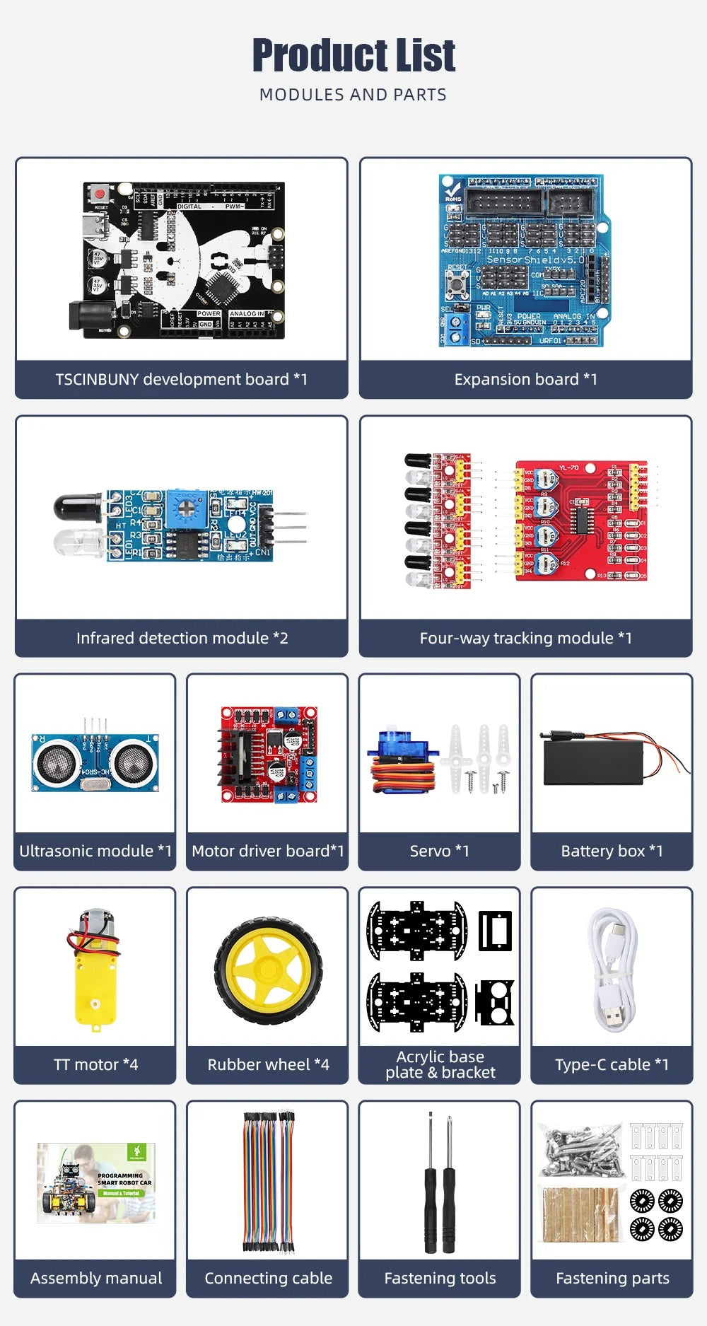 Tscinbuny ZYC0043 Smart Robot Car Kit with 4WD Drive System – DIY C/C++ Programmable STEM Educational Robot for School & Maker Projects