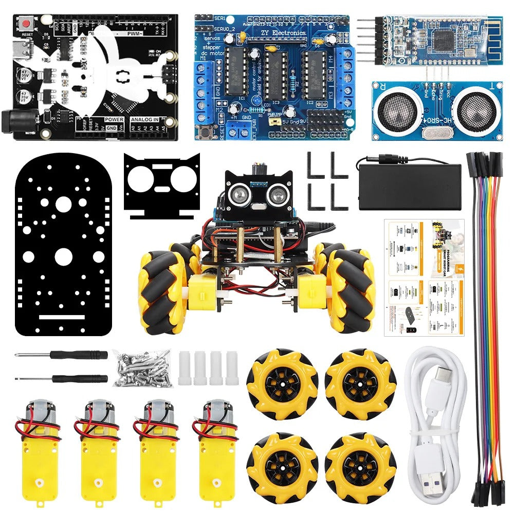 Tscinbuny ZYC0044 Smart Robot Car Kit with 4WD Mecanum Wheels – DIY Educational Robotics Starter Kit for Arduino & Maker Projects