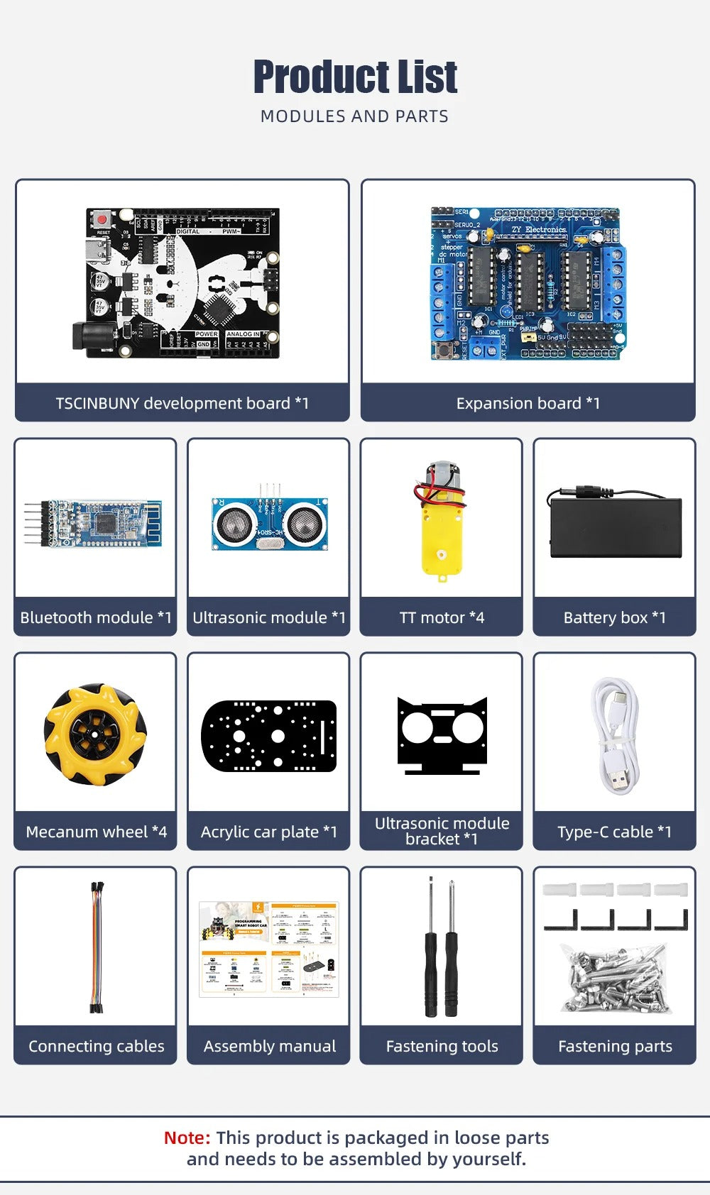 Tscinbuny ZYC0044 Smart Robot Car Kit with 4WD Mecanum Wheels – DIY Educational Robotics Starter Kit for Arduino & Maker Projects