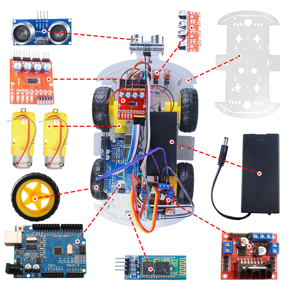 Tscinbuny ZYC0063 Smart Robot Car Kit with 4WD Wireless Control – DIY C/C++ Programmable Robotics Starter Kit for STEM Education & ArduIDE Learning