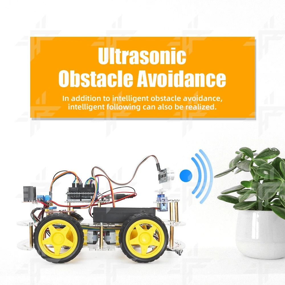 Tscinbuny ZYC0068 Smart Robot Car Kit with Double-Layer Chassis – Ultrasonic Obstacle Avoidance & Line Tracking Development Board Robot for Kids & ArduIDE Learning