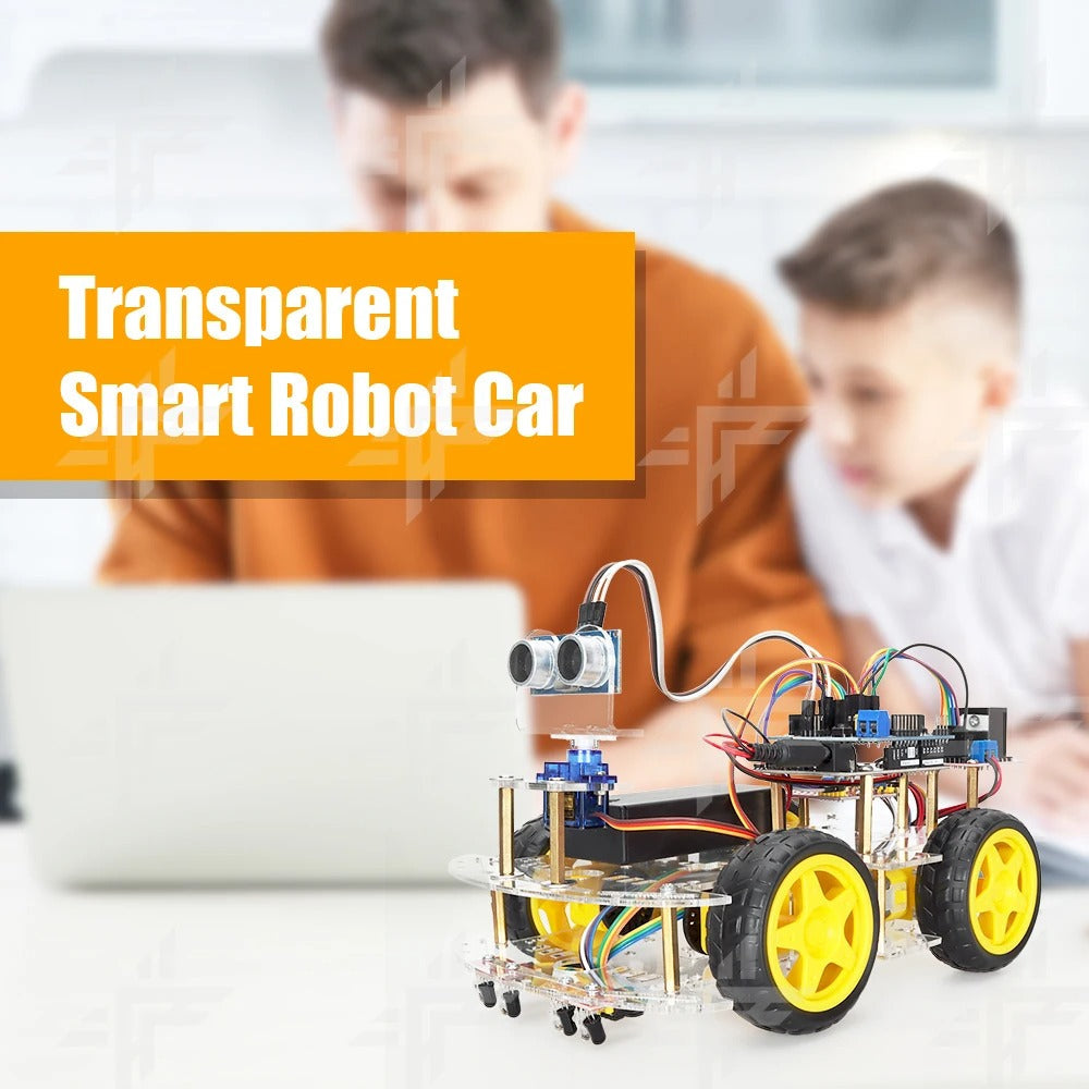 Tscinbuny ZYC0068 Smart Robot Car Kit with Double-Layer Chassis – Ultrasonic Obstacle Avoidance & Line Tracking Development Board Robot for Kids & ArduIDE Learning