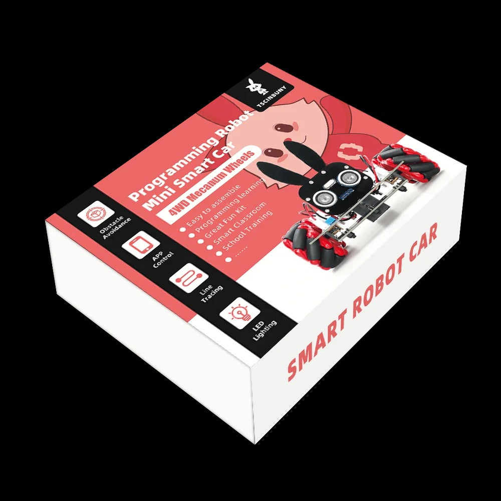 Tscinbuny ZYC0090 Smart Robot Car Kit with 4WD Mecanum Wheels & RGB Lights – Rabbit Head Tracking Programmable Robot for Arduino Projects