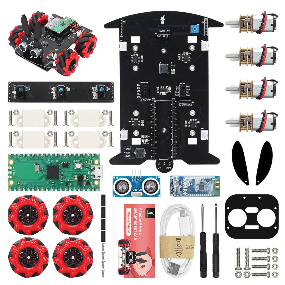 Tscinbuny ZYC0090 Smart Robot Car Kit with 4WD Mecanum Wheels & RGB Lights – Rabbit Head Tracking Programmable Robot for Arduino Projects