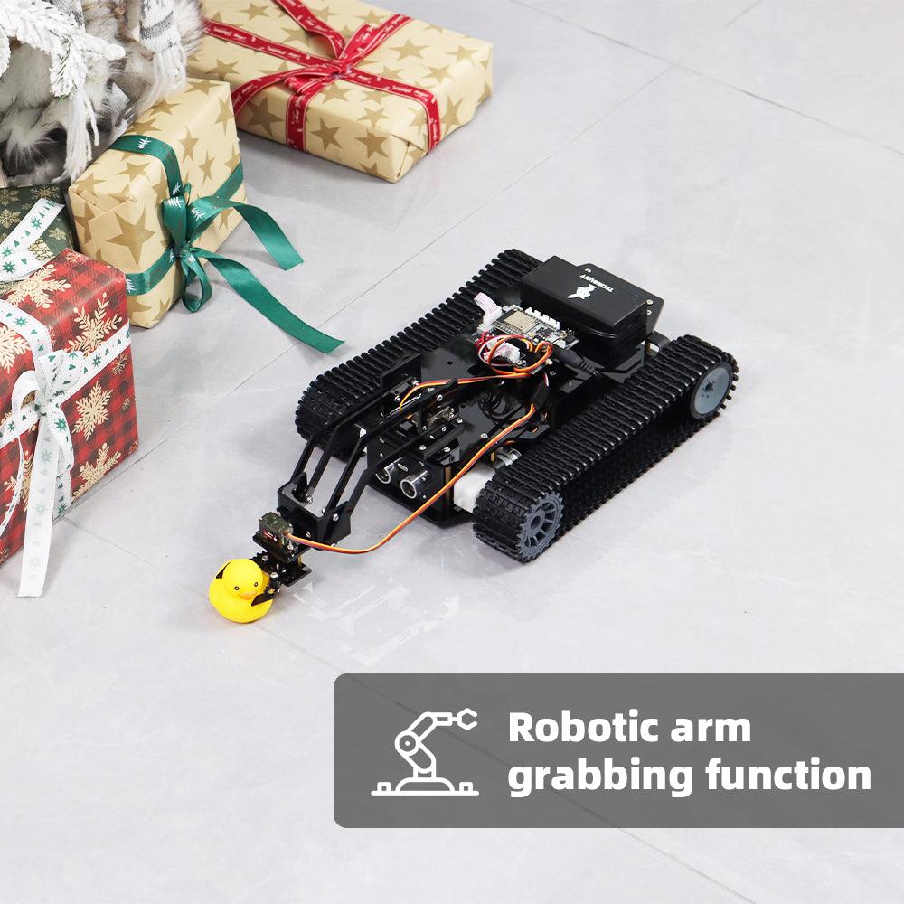 Tscinbuny ZYC0204 Smart Robot Car Kit with Track Wheels & Robotic Arm Function – ESP32-WROOM32 Development Board Robot for Arduino Learning Projects