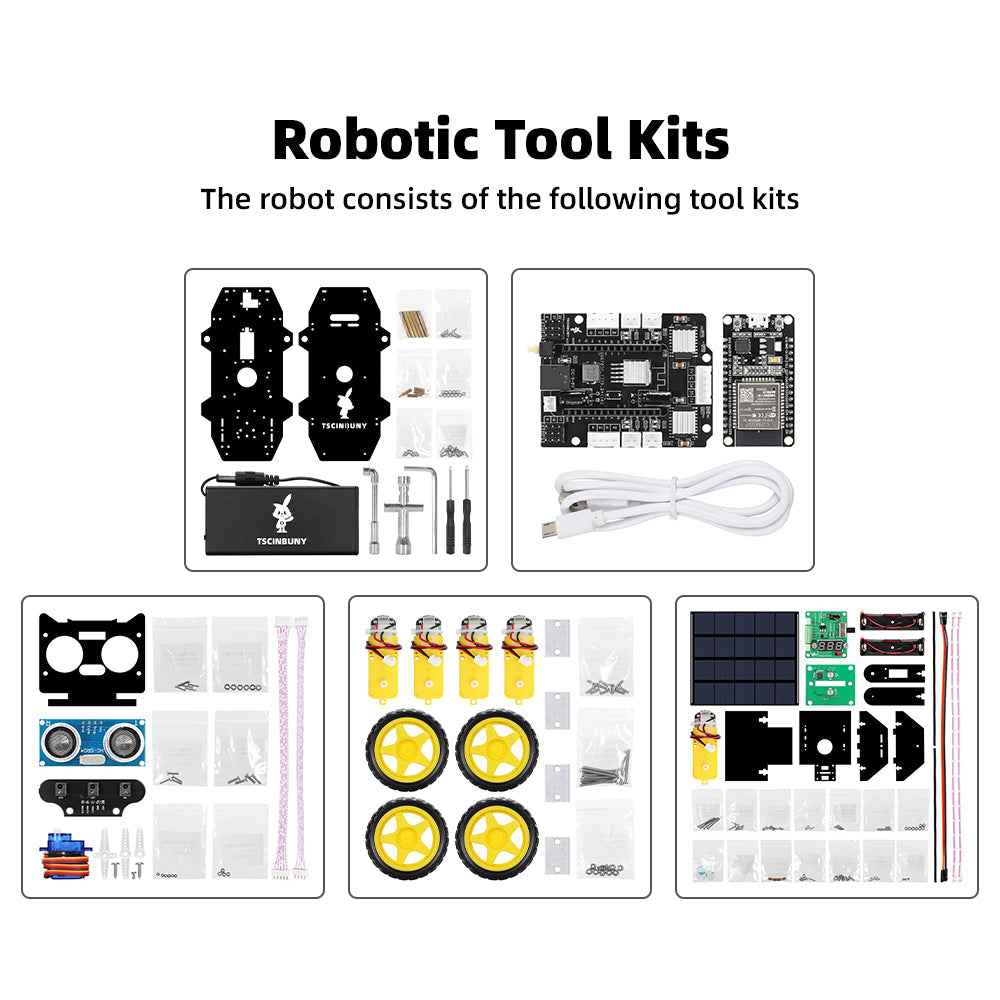 Tscinbuny ZYC0209 Smart Robot Car Kit with Rubber Wheels & Robotic Solar Function – ESP32-WROOM32 Development Board Robot for Arduino Education Projects