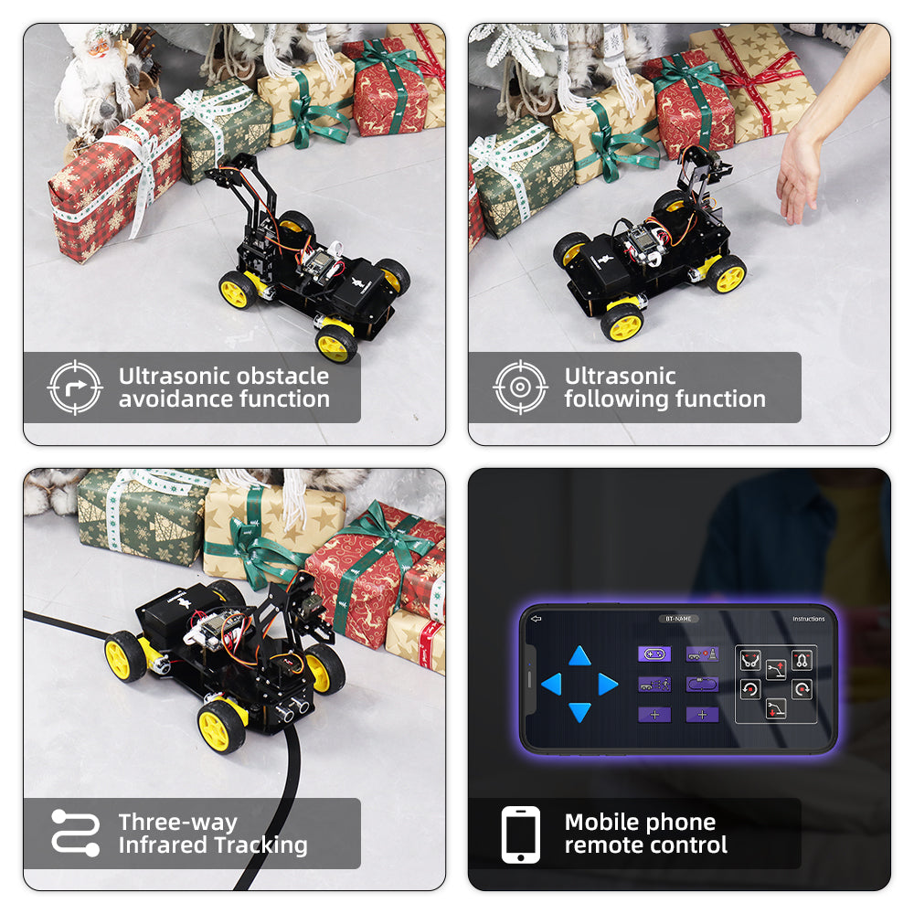 Tscinbuny ZYC0210 Smart Robot Car Kit with Rubber Wheels & Robotic Arm Function – ESP32-WROOM32 Development Board Robot for Arduino Learning Projects