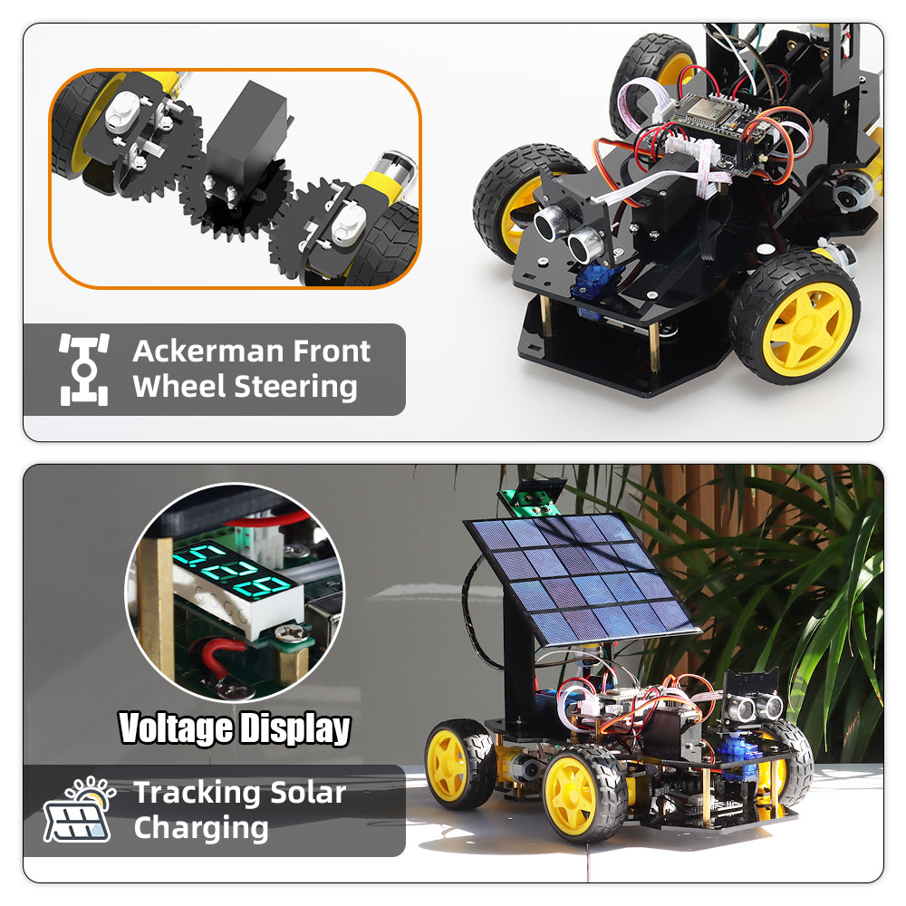 Tscinbuny ZYC0214 Smart Robot Car Kit with Ackermann Wheels & Solar Function – ESP32-WROOM32 Development Board Robot for Arduino Projects