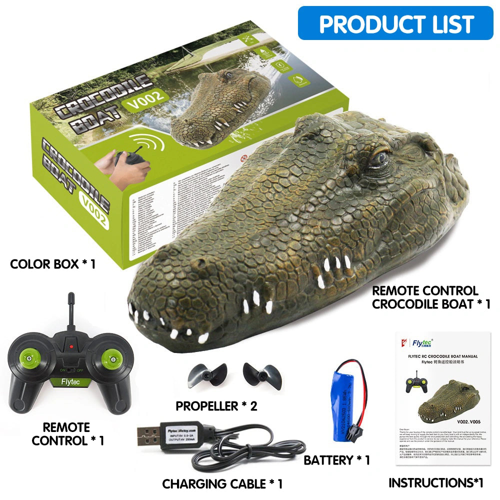 V002 Long-Lasting Battery Simulation Crocodile Boat, Kids' RC Boat, Electric Toy Vessel for Water Play, Prank & Trick Toy