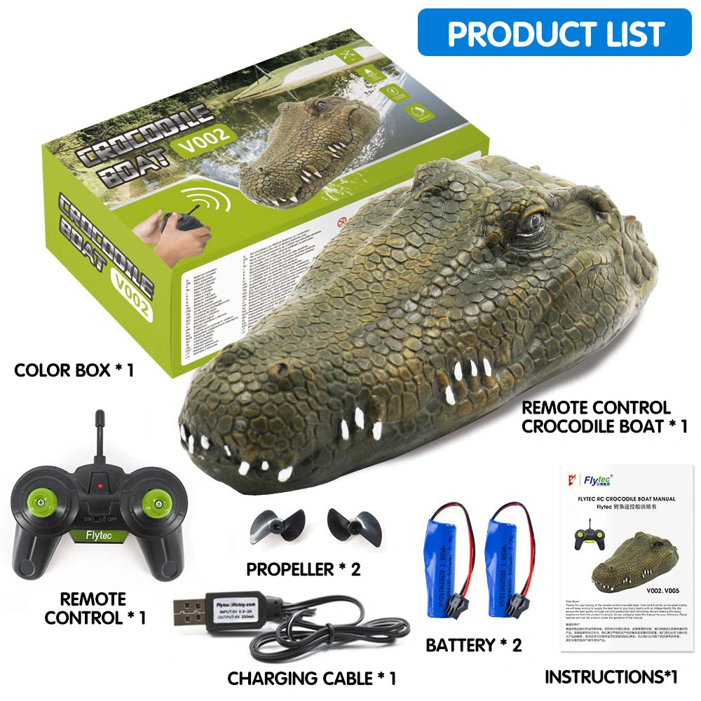 V002 Long-Lasting Battery Simulation Crocodile Boat, Kids' RC Boat, Electric Toy Vessel for Water Play, Prank & Trick Toy