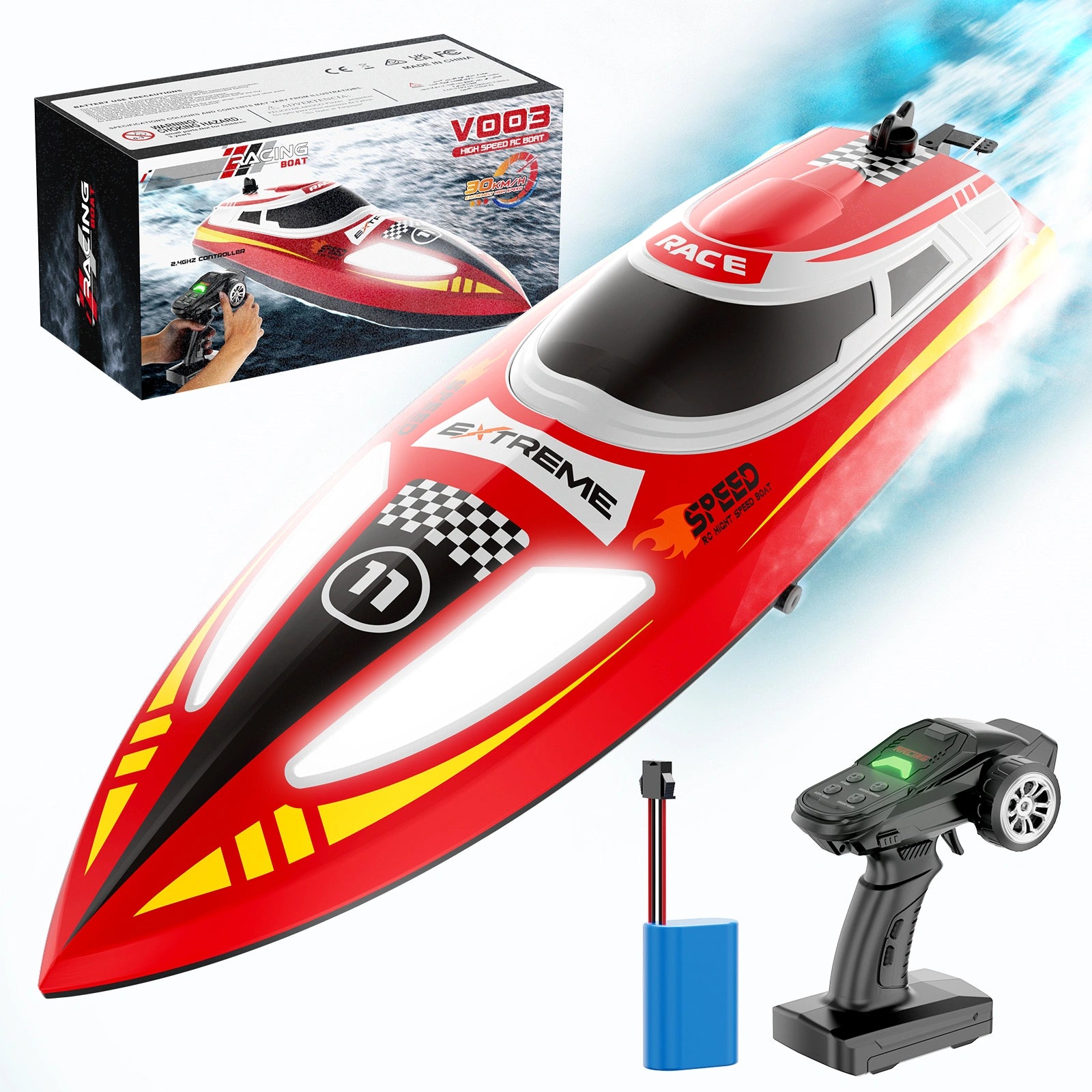 V003 2.4G High-Speed Racing RC Speedboat with Lights, 3-Speed & Cruise Control