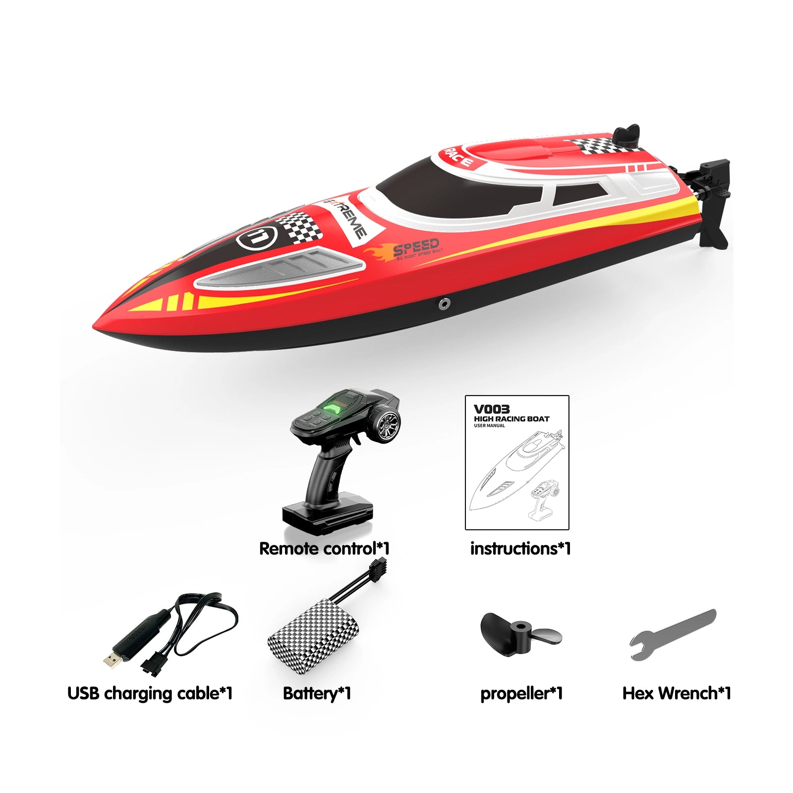 V003 2.4G High-Speed Racing RC Speedboat with Lights, 3-Speed & Cruise Control