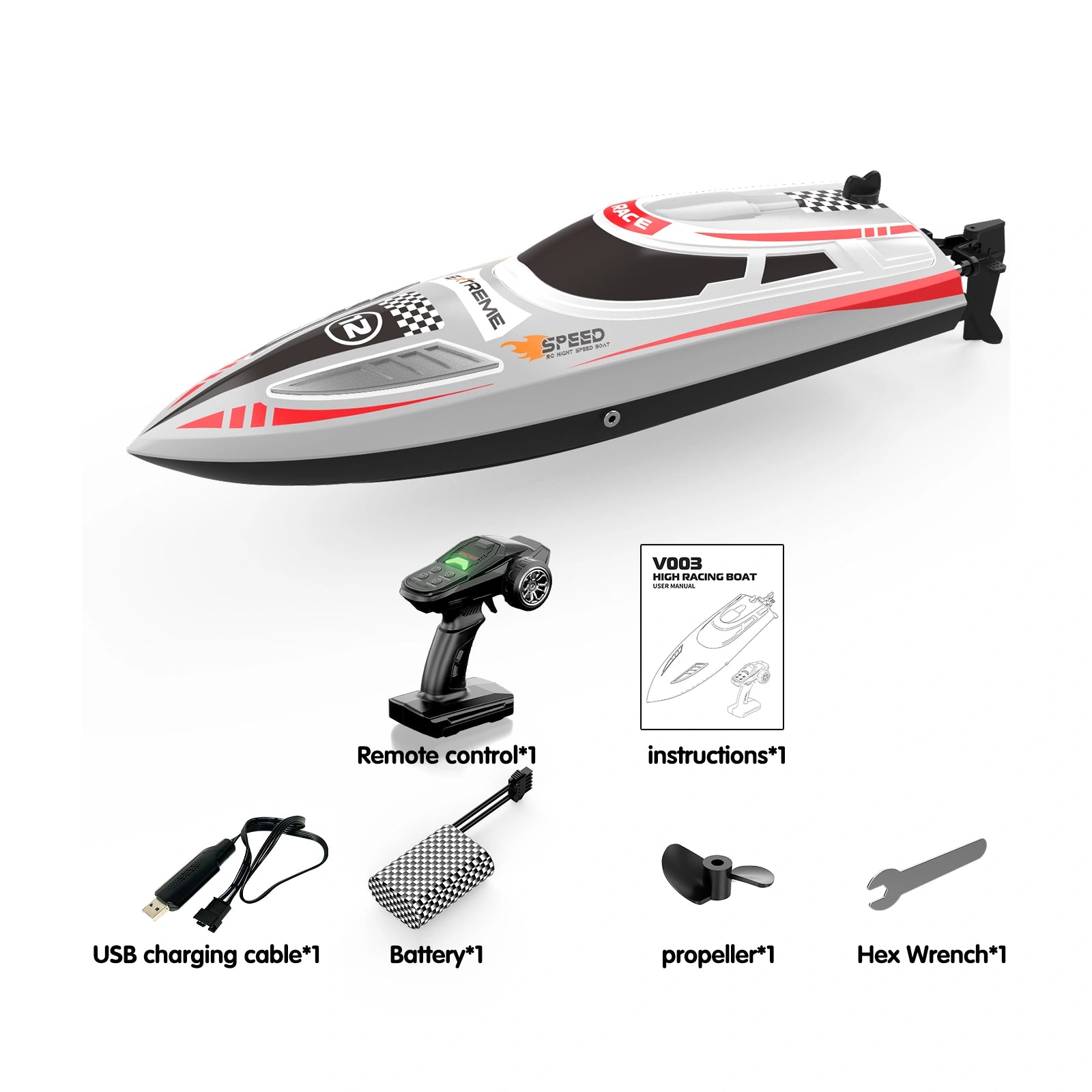 V003 2.4G High-Speed Racing RC Speedboat with Lights, 3-Speed & Cruise Control