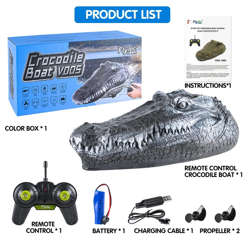 V005 Water Playable Simulation Crocodile Boat with Long-Lasting Battery, Kids' RC Toy Boat for Prank & Trick