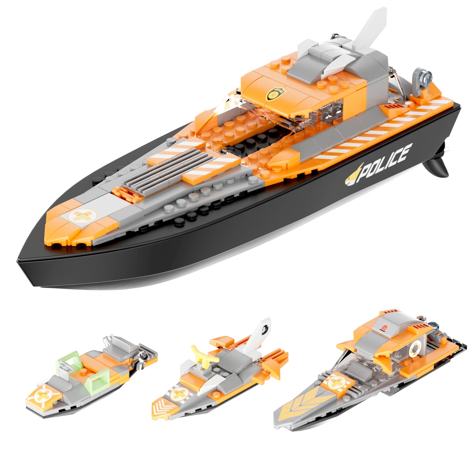 V101 2.4G Remote Control Boat, 4-in-1 DIY Rescue Ship with Small Particle Building Blocks, Kids' Educational Toy for Boys