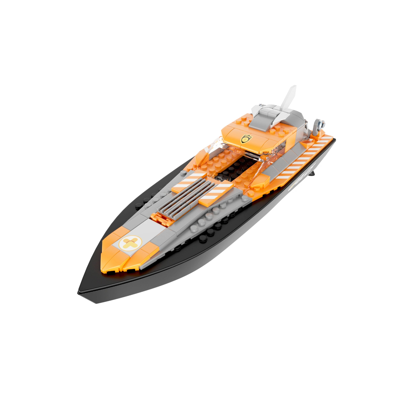 V101 2.4G Remote Control Boat, 4-in-1 DIY Rescue Ship with Small Particle Building Blocks, Kids' Educational Toy for Boys