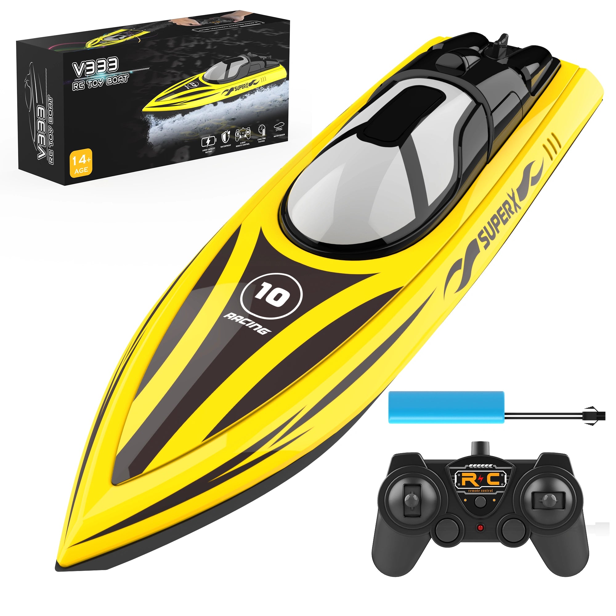 V333 Dual Motor Driven Water Racing Speedboat, 2.4G RC Remote Control Boat, Kids Toy Boat with Low Battery Reminder