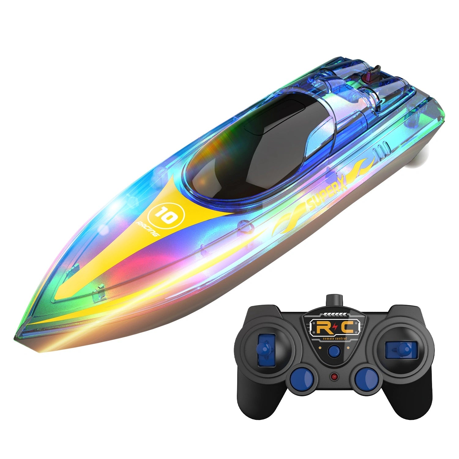 V555 2.4G Remote Control Light Boat, Waterproof with Ultra-Long Endurance, Water-Off Induction, Children's Water Model Toy Boat