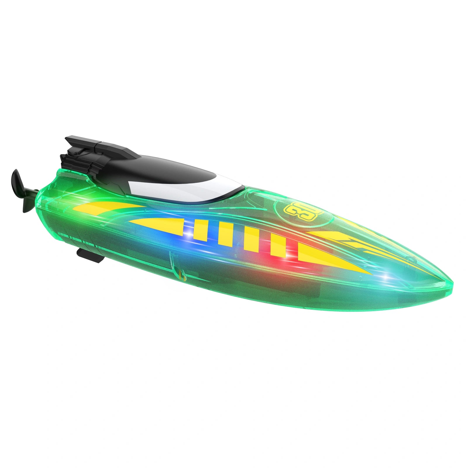 V777 Rechargeable RC Stunt Speedboat with Dual Propellers, 360° Flip & Double-Sided Driving, LED Lighted Remote Control Boat, Water Toy