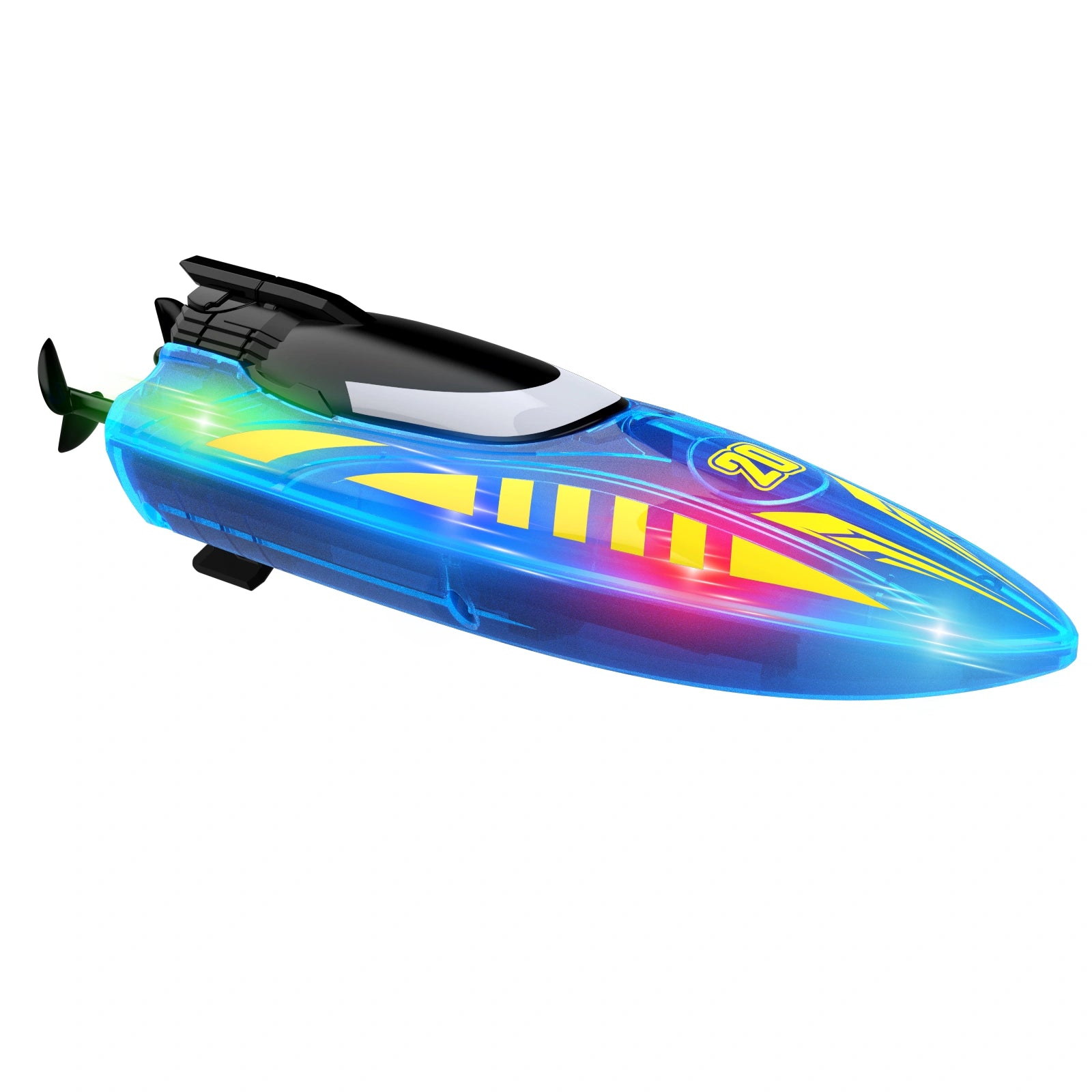 V777 Rechargeable RC Stunt Speedboat with Dual Propellers, 360° Flip & Double-Sided Driving, LED Lighted Remote Control Boat, Water Toy