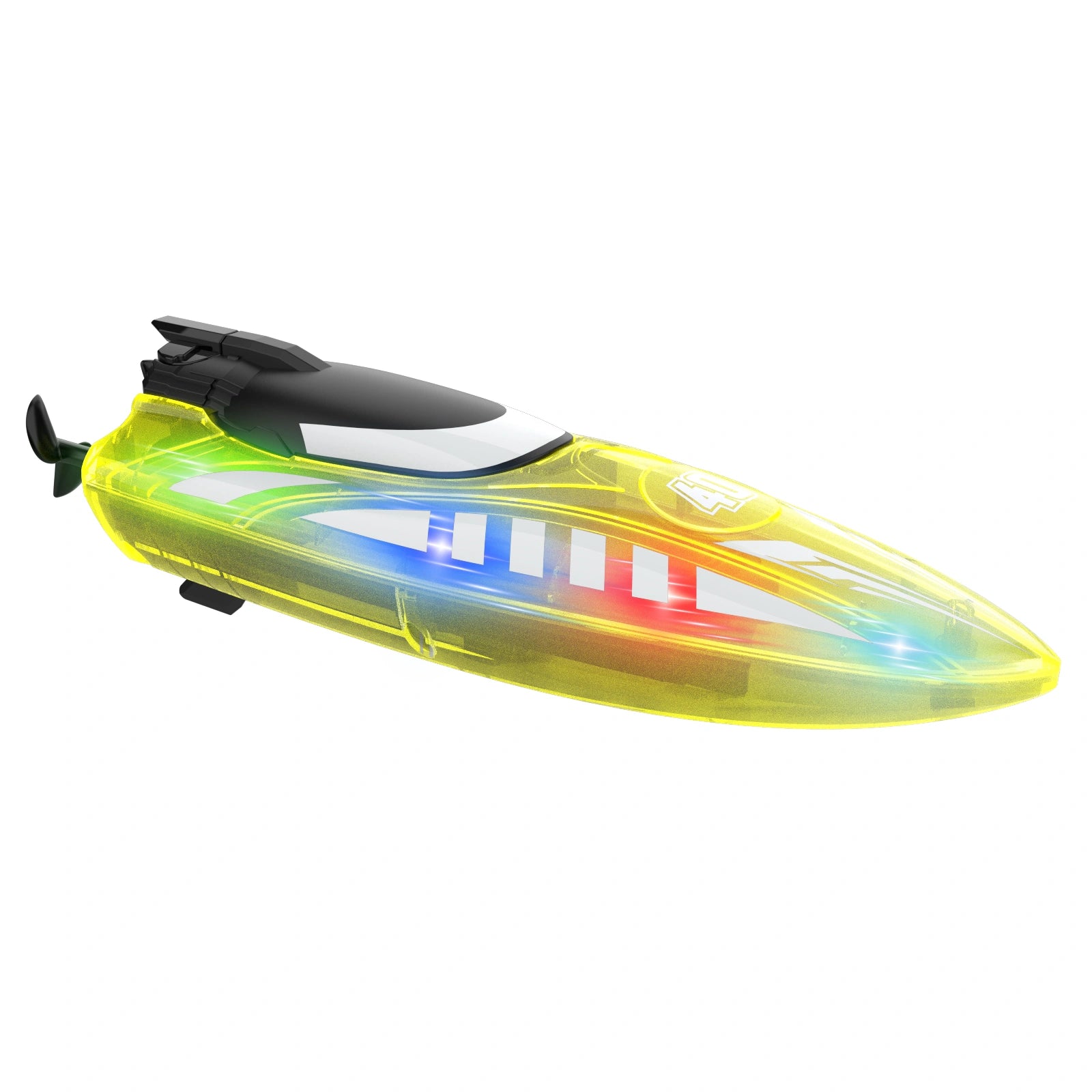 V777 Rechargeable RC Stunt Speedboat with Dual Propellers, 360° Flip & Double-Sided Driving, LED Lighted Remote Control Boat, Water Toy