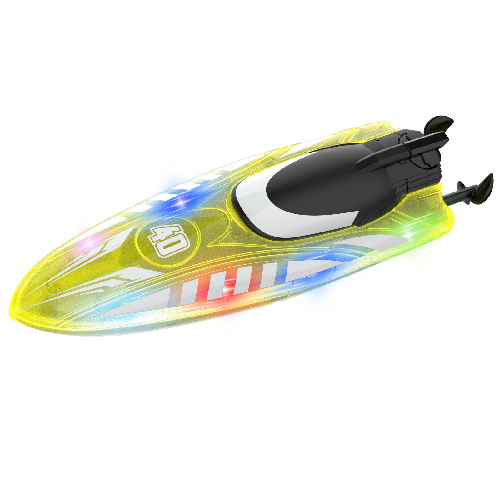 V777 Rechargeable RC Stunt Speedboat with Dual Propellers, 360° Flip & Double-Sided Driving, LED Lighted Remote Control Boat, Water Toy
