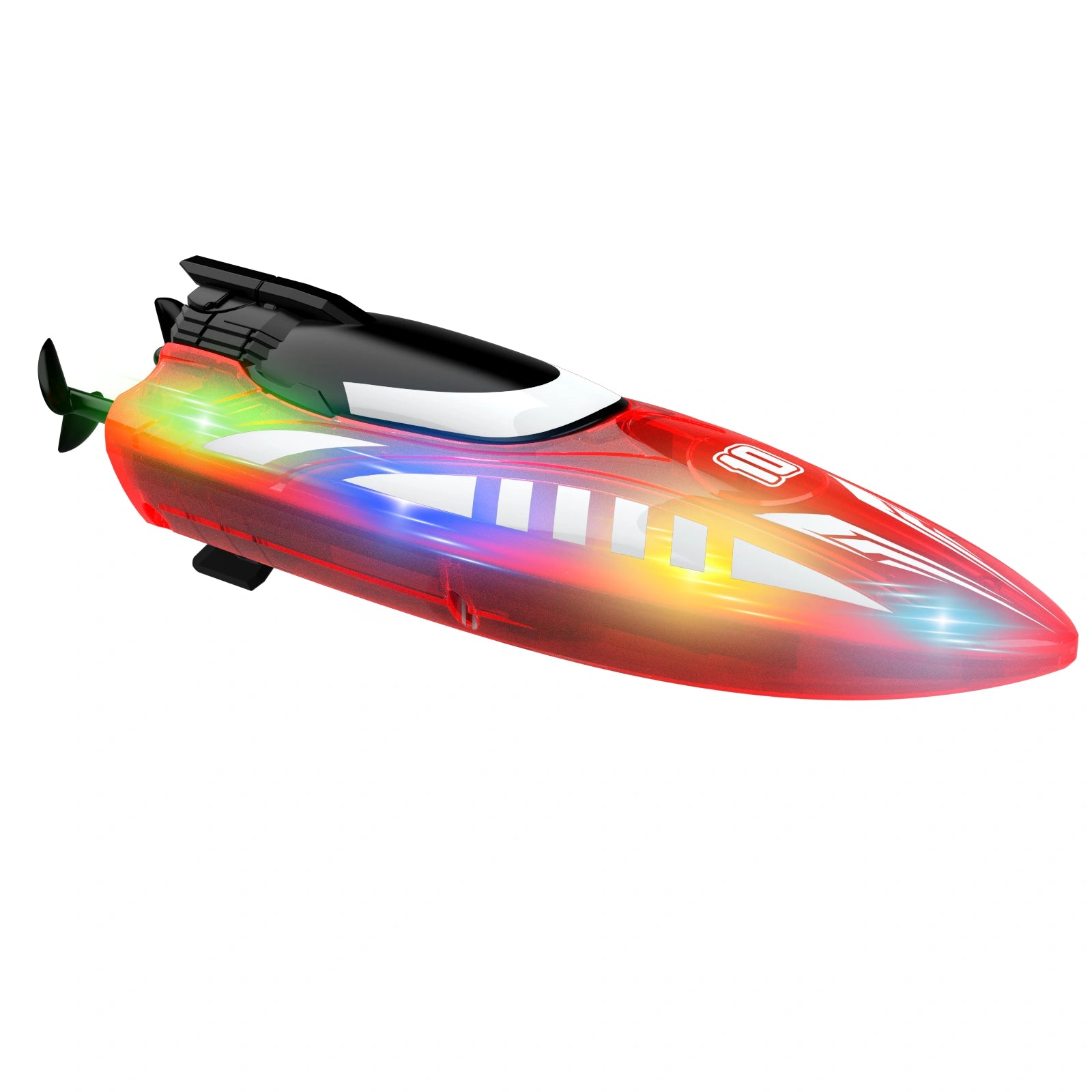 V777 Rechargeable RC Stunt Speedboat with Dual Propellers, 360° Flip & Double-Sided Driving, LED Lighted Remote Control Boat, Water Toy