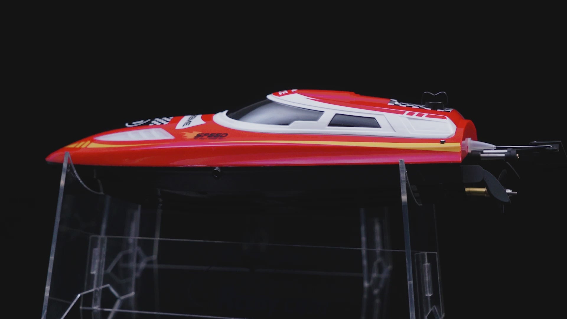 Load video: V003 2.4G High-Speed Racing RC Speedboat with Lights, 3-Speed &amp; Cruise Control